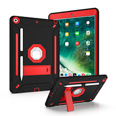 Coque Contour Silicone et Plastique Housse Etui Mat avec Support YJ1 pour Apple iPad 10.2 (2021) Rouge et Noir