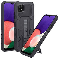 Coque Contour Silicone et Plastique Housse Etui Mat avec Support ZJ1 pour Samsung Galaxy A22s 5G Noir