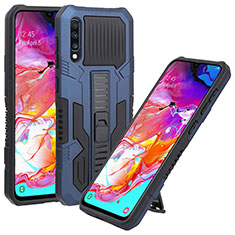 Coque Contour Silicone et Plastique Housse Etui Mat avec Support ZJ1 pour Samsung Galaxy A70S Bleu