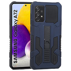 Coque Contour Silicone et Plastique Housse Etui Mat avec Support ZJ1 pour Samsung Galaxy A72 5G Bleu