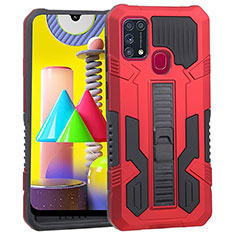 Coque Contour Silicone et Plastique Housse Etui Mat avec Support ZJ1 pour Samsung Galaxy M31 Rouge