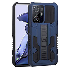 Coque Contour Silicone et Plastique Housse Etui Mat avec Support ZJ1 pour Xiaomi Mi 11T 5G Bleu