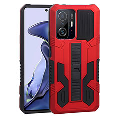 Coque Contour Silicone et Plastique Housse Etui Mat avec Support ZJ1 pour Xiaomi Mi 11T Pro 5G Rouge