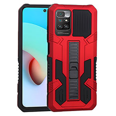 Coque Contour Silicone et Plastique Housse Etui Mat avec Support ZJ1 pour Xiaomi Redmi 10 4G Rouge