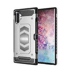 Coque Contour Silicone et Plastique Housse Etui Mat Magnetique Aimant pour Samsung Galaxy Note 10 Plus Argent