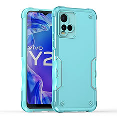 Coque Contour Silicone et Plastique Housse Etui Mat QW1 pour Vivo Y21 Bleu Clair