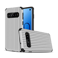 Coque Contour Silicone et Plastique Housse Etui Mat U01 pour Samsung Galaxy S10 5G Argent