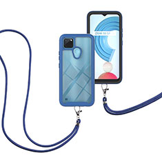 Coque Contour Silicone et Plastique Housse Etui Protection Integrale 360 Degres avec Laniere Strap pour Realme C21Y Bleu