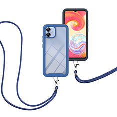 Coque Contour Silicone et Plastique Housse Etui Protection Integrale 360 Degres avec Laniere Strap pour Samsung Galaxy A04E Bleu