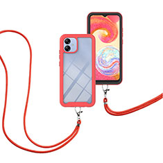 Coque Contour Silicone et Plastique Housse Etui Protection Integrale 360 Degres avec Laniere Strap pour Samsung Galaxy A04E Rouge