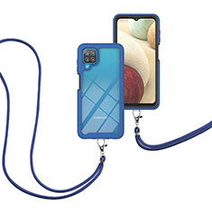 Coque Contour Silicone et Plastique Housse Etui Protection Integrale 360 Degres avec Laniere Strap pour Samsung Galaxy A12 5G Bleu