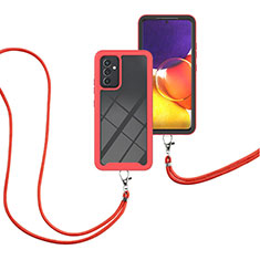 Coque Contour Silicone et Plastique Housse Etui Protection Integrale 360 Degres avec Laniere Strap pour Samsung Galaxy A24 4G Rouge