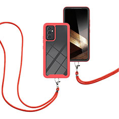 Coque Contour Silicone et Plastique Housse Etui Protection Integrale 360 Degres avec Laniere Strap pour Samsung Galaxy A55 5G Rouge