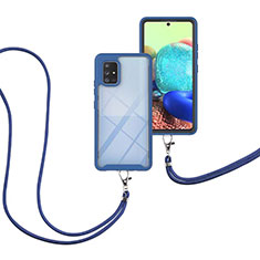 Coque Contour Silicone et Plastique Housse Etui Protection Integrale 360 Degres avec Laniere Strap pour Samsung Galaxy A71 4G A715 Bleu