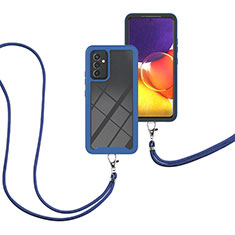 Coque Contour Silicone et Plastique Housse Etui Protection Integrale 360 Degres avec Laniere Strap pour Samsung Galaxy A82 5G Bleu