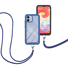Coque Contour Silicone et Plastique Housse Etui Protection Integrale 360 Degres avec Laniere Strap pour Samsung Galaxy M04 Bleu