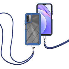 Coque Contour Silicone et Plastique Housse Etui Protection Integrale 360 Degres avec Laniere Strap pour Xiaomi Redmi Note 9 4G Bleu