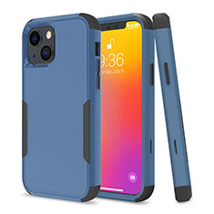 Coque Contour Silicone et Plastique Housse Etui Protection Integrale 360 Degres pour Apple iPhone 14 Plus Bleu et Noir