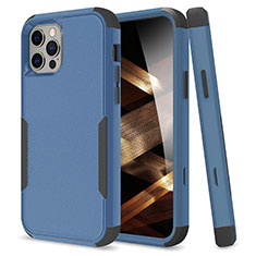 Coque Contour Silicone et Plastique Housse Etui Protection Integrale 360 Degres pour Apple iPhone 14 Pro Bleu et Noir
