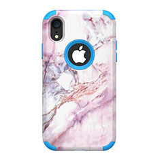 Coque Contour Silicone et Plastique Housse Etui Protection Integrale 360 Degres pour Apple iPhone XR Bleu