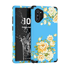 Coque Contour Silicone et Plastique Housse Etui Protection Integrale 360 Degres pour Samsung Galaxy Note 10 Plus Bleu Ciel