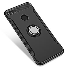 Coque Contour Silicone et Plastique Mat avec Support Bague Anneau pour Xiaomi Mi 5X Noir