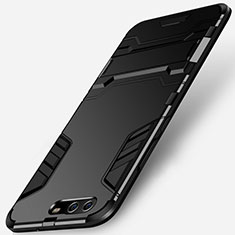 Coque Contour Silicone et Plastique Mat avec Support pour Huawei P10 Noir