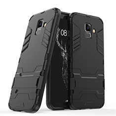 Coque Contour Silicone et Plastique Mat avec Support pour Samsung Galaxy A6 (2018) Noir