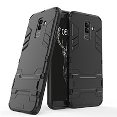 Coque Contour Silicone et Plastique Mat avec Support pour Samsung Galaxy A6 Plus Noir