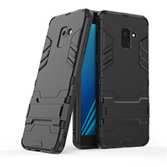 Coque Contour Silicone et Plastique Mat avec Support pour Samsung Galaxy A8+ A8 Plus (2018) A730F Noir