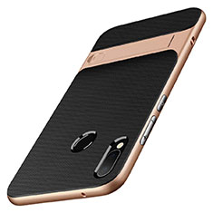 Coque Contour Silicone et Plastique Mat avec Support W01 pour Huawei P20 Lite Or et Noir