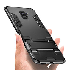 Coque Contour Silicone et Plastique Mat avec Support W01 pour Samsung Galaxy A8+ A8 Plus (2018) A730F Noir