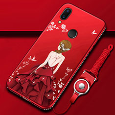 Coque Contour Silicone et Vitre Dos de Fille Miroir Etui Housse pour Huawei P Smart Z Rouge