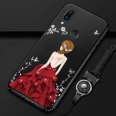 Coque Contour Silicone et Vitre Dos de Fille Miroir Etui Housse pour Huawei P Smart Z Rouge et Noir