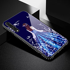 Coque Contour Silicone et Vitre Dos de Fille Miroir Etui Housse pour Huawei P20 Pro Bleu