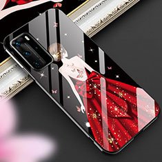 Coque Contour Silicone et Vitre Dos de Fille Miroir Etui Housse pour Huawei P40 Pro Rouge