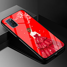 Coque Contour Silicone et Vitre Dos de Fille Miroir Etui Housse pour Oppo A52 Rouge