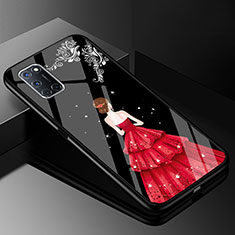 Coque Contour Silicone et Vitre Dos de Fille Miroir Etui Housse pour Oppo A72 Rouge et Noir