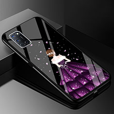 Coque Contour Silicone et Vitre Dos de Fille Miroir Etui Housse pour Oppo A72 Violet et Noir