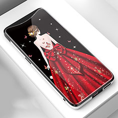 Coque Contour Silicone et Vitre Dos de Fille Miroir Etui Housse pour Oppo Find X Super Flash Edition Vin Rouge