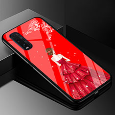 Coque Contour Silicone et Vitre Dos de Fille Miroir Etui Housse pour Oppo Find X2 Rouge