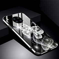 Coque Contour Silicone et Vitre Fleurs Miroir Etui Housse C01 pour Huawei Mate 30 5G Noir