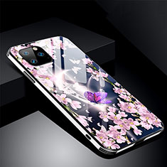 Coque Contour Silicone et Vitre Fleurs Miroir Etui Housse M01 pour Apple iPhone 11 Pro Max Violet