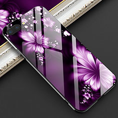 Coque Contour Silicone et Vitre Fleurs Miroir Etui Housse M03 pour Oppo R17 Neo Violet