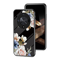Coque Contour Silicone et Vitre Fleurs Miroir Etui Housse pour Huawei Honor Magic6 Lite 5G Noir