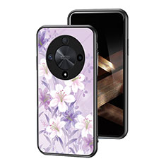 Coque Contour Silicone et Vitre Fleurs Miroir Etui Housse pour Huawei Honor Magic6 Lite 5G Violet Clair