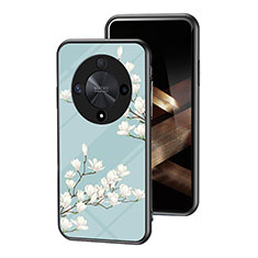 Coque Contour Silicone et Vitre Fleurs Miroir Etui Housse pour Huawei Honor X9b 5G Cyan