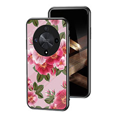 Coque Contour Silicone et Vitre Fleurs Miroir Etui Housse pour Huawei Honor X9b 5G Rouge