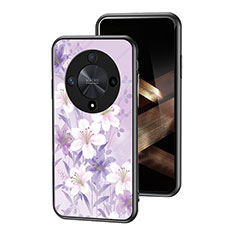 Coque Contour Silicone et Vitre Fleurs Miroir Etui Housse pour Huawei Honor X9b 5G Violet Clair