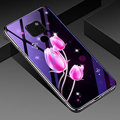 Coque Contour Silicone et Vitre Fleurs Miroir Etui Housse pour Huawei Mate 20 X 5G Rose